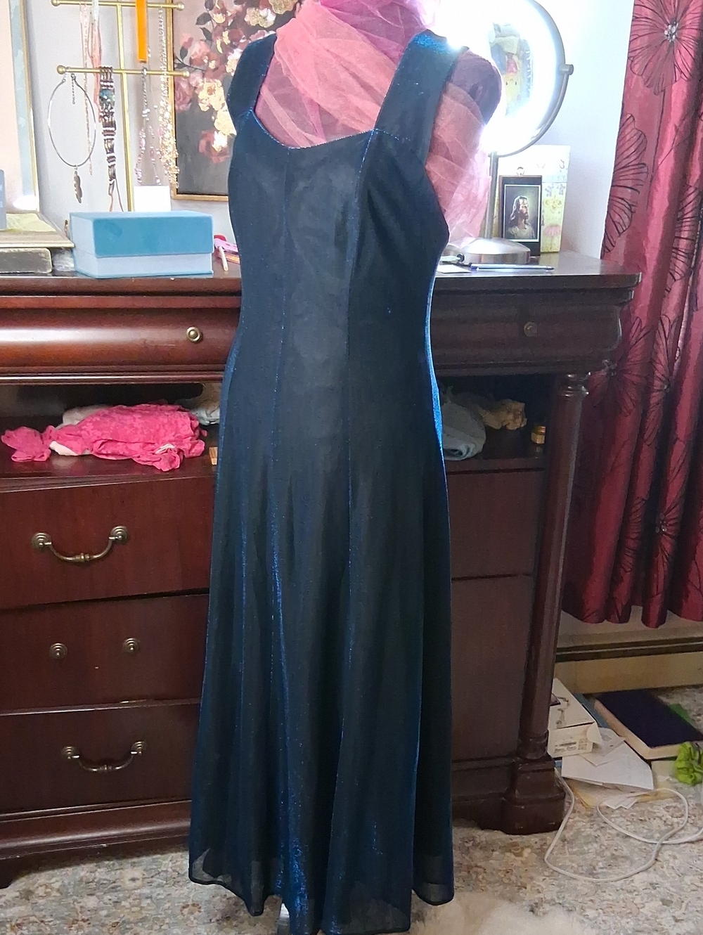 Molly Mallery Two-Toned Elegant Navy Blue Sleeveless Maxi Dress